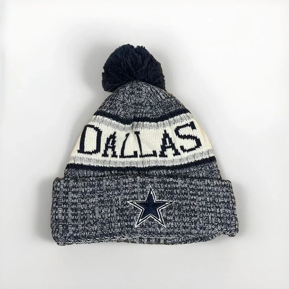 Dallas Cowboys‎ Football Team New Era NFL Cuff Pom Hat Beanie Blue Gray - Picture 1 of 5